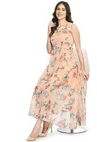 Stylish georgette Peach Printed Dress For Women