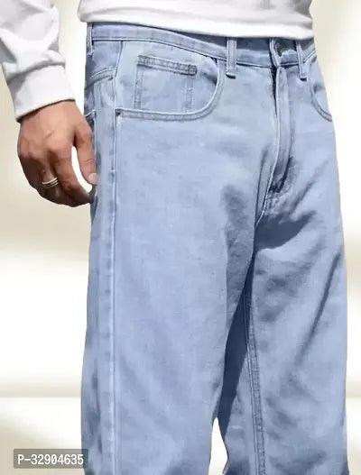 Stylish Light Blue Denim Solid Regular Fit Jeans For Men