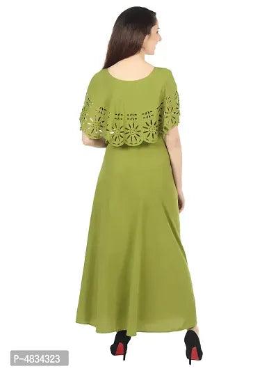 Trendy Green Crepe Solid Sleeveless Ethnic Gown For Women