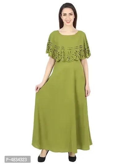 Trendy Green Crepe Solid Sleeveless Ethnic Gown For Women