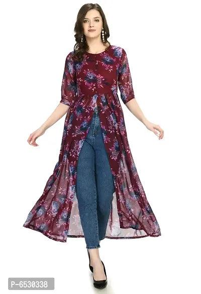 Stylish Georgette Maroon Printed Dress For Women