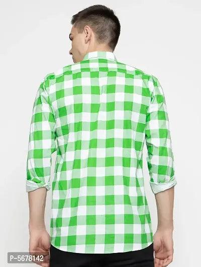 Elegant Green Cotton Checked Casual Shirts For Men