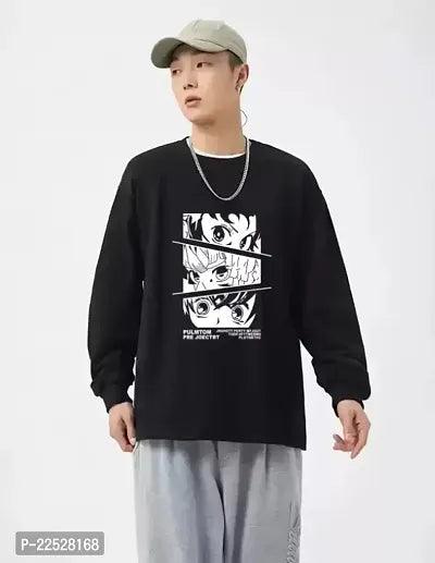 Mens Black Full Sleeve Oversized Graphic Printed T Shirt