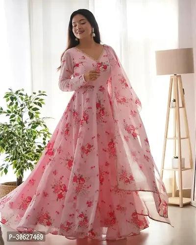 Fancy Georgette Ethnic Gown With Dupatta For Women