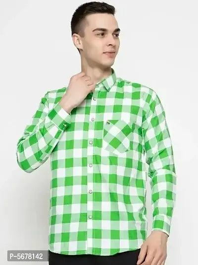 Elegant Green Cotton Checked Casual Shirts For Men