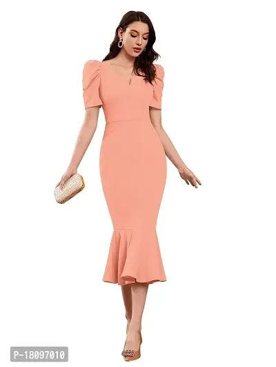 TESSAVEGAS Women's Puff MIDI Bodycon Dress