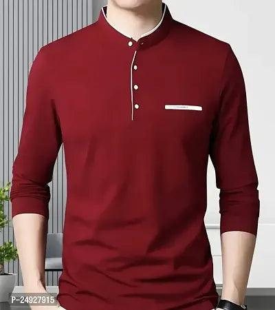 Stylish Red Polycotton Solid Round Neck Tees For Men