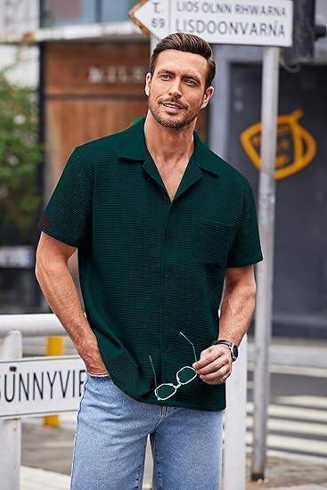 Men's Knit Stylish Half Sleeve Shirt Green