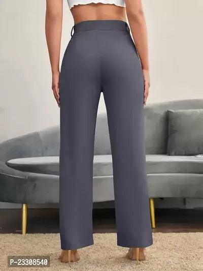 Elegant Grey Lycra Solid Trousers For Women