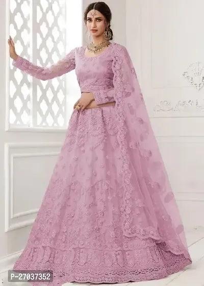 Stylish Pink Net Embroidered Lehenga Choli Set For Women