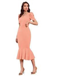 TESSAVEGAS Women's Puff MIDI Bodycon Dress