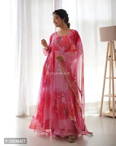 Stylish Pink Georgette Ethnic Gown With Dupatta For Women