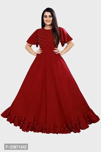 Stylish Maroon Rayon Solid Ethnic Gowns For Women