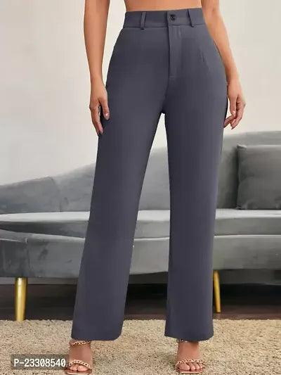 Elegant Grey Lycra Solid Trousers For Women