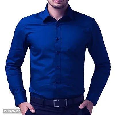 Blue Cotton Blend Solid Casual Shirts For Men - Vibeclothings