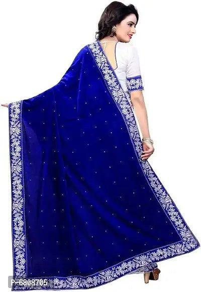 Blue Velvet Embellished Sarees For Women - Vibeclothings