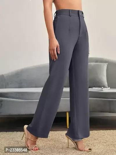 Elegant Grey Lycra Solid Trousers For Women