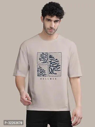 Comfortable Beige Cotton Blend Tees For Men - Vibeclothings